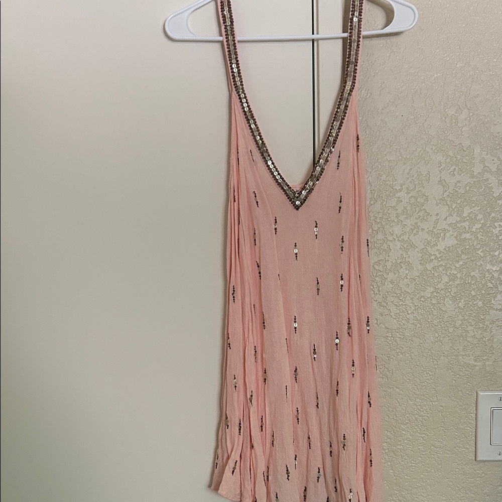Free People Blush Pink Sequin-Trim V-Neck Tunic size xs - Picture 2 of 5